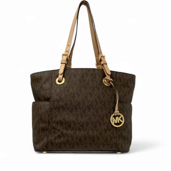 Michael Kors Signature Pebbled Leather Dark Brown Tote with Gold Accents - Picture 1 of 17